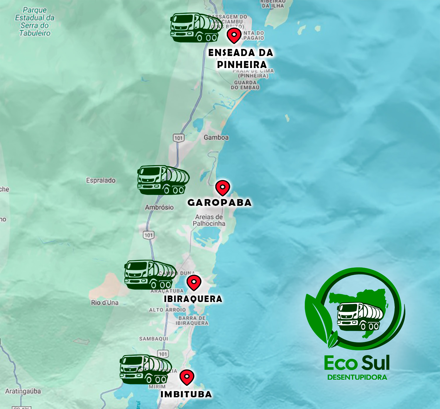 Mapa com cidades atendidas
